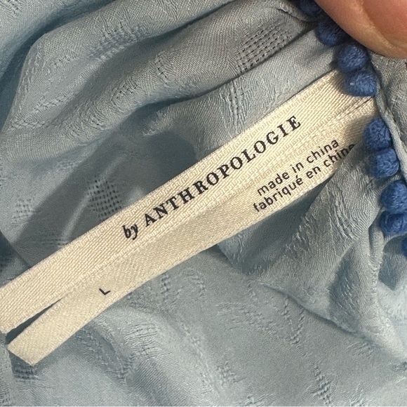 ANTHROPOLOGIE Sleek Jacquard Satin Twist Slouchy Faux Wrap Blouse Blue LARGE - Picture 10 of 11